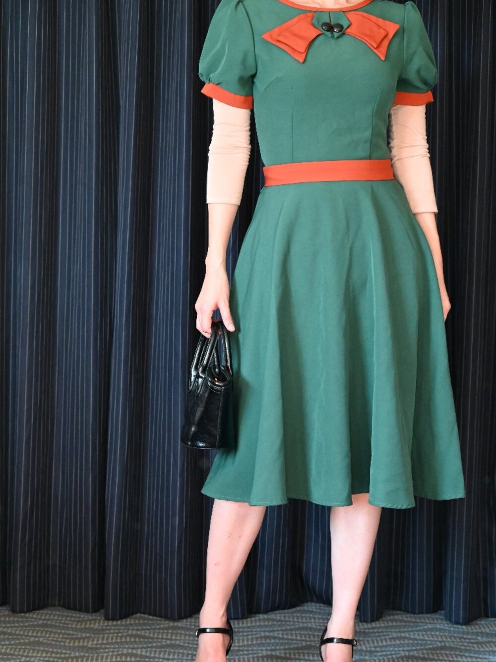 Vintage-Inspired A-Line Dress | Contrast Trim | Structured Silhouette
